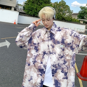 XZ-230-1CS231新秋款宽松百搭简约风水墨扎染休闲长袖衬衫P50控68，男装衬衫，星座230-1