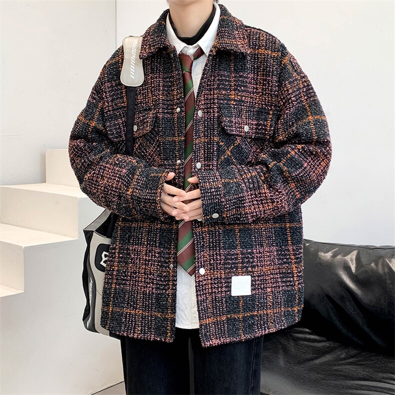 秋上新青少年港风格子衬衫休闲翻领上衣外套男女 8362-P90控价128图片