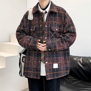 秋上新青少年港风格子衬衫休闲翻领上衣外套男女 8362-P90控价128图片