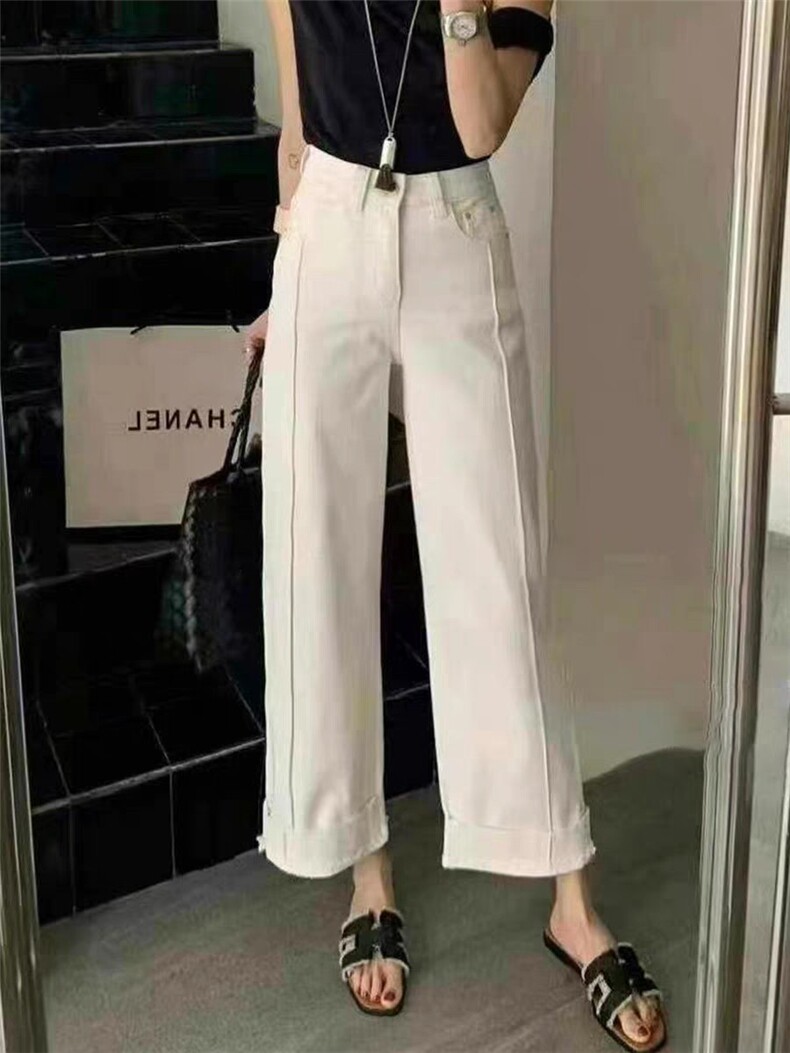 2025简约百搭蕾丝花边牛仔阔腿裤,女装休闲裤,湘姗