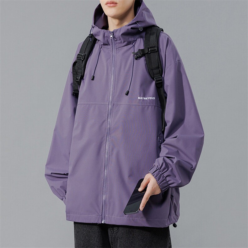 冲锋衣连帽夹克男宽松落肩纯色上衣外套DSA157B-JK727-P58,男装夹克,电商A157B
