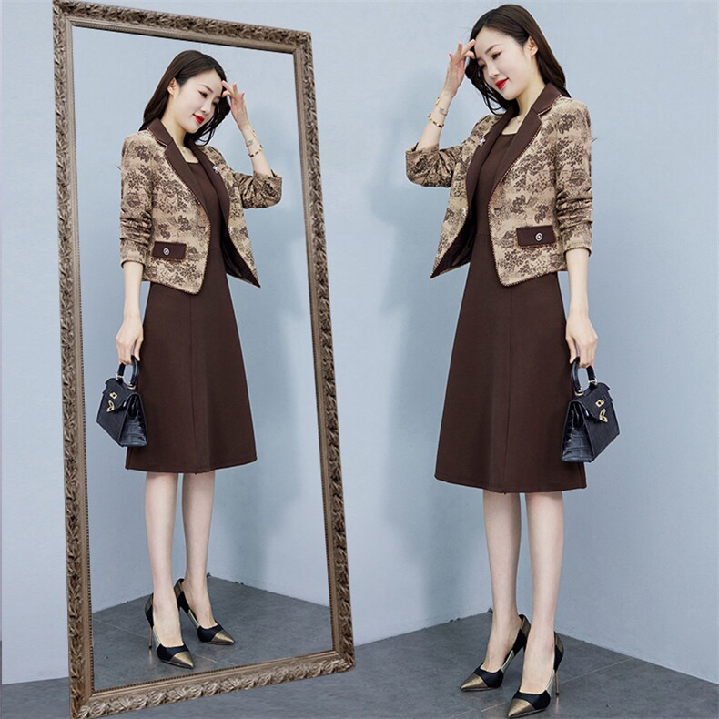 现货-新品】西装外套连衣裙两件套2024年春装新款洋气复古风套装，女装套装/套裙，仁梯
