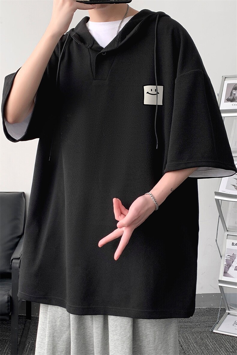 LD54316-P45NASA连帽短袖t恤男大码胖子带帽五分袖中袖,男装T恤,电商A040