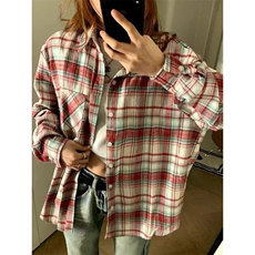 美式复古格子衬衫女款春秋2025新款设计感小众小个子防晒外套上衣，男装防晒衣，星座506A