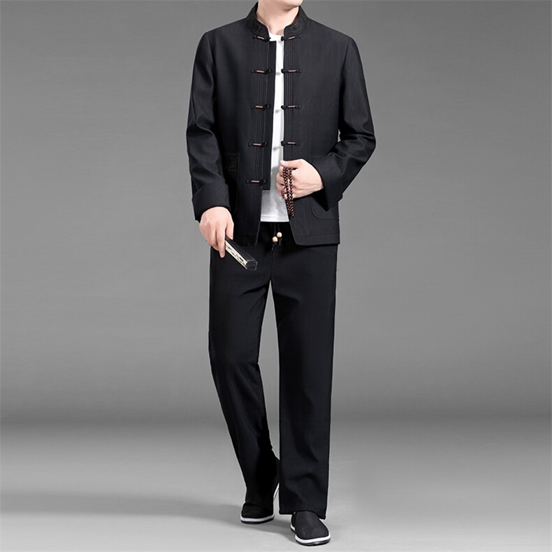 秋季中年男士唐装长袖套装爸爸风衣服中老年休闲汉服男装,男装休闲套装,电商B212（原钱塘6029）