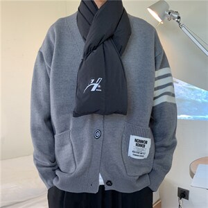 条纹开衫毛衣男秋季复古日系慵懒V领针织衫潮宽松外套  M233-P43图片