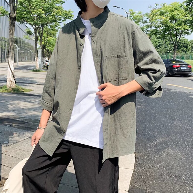 七分短袖衬衫男士棉麻外套韩版潮流夏季薄款休闲7衬衣服男装帅气,男装衬衫,星座601-2