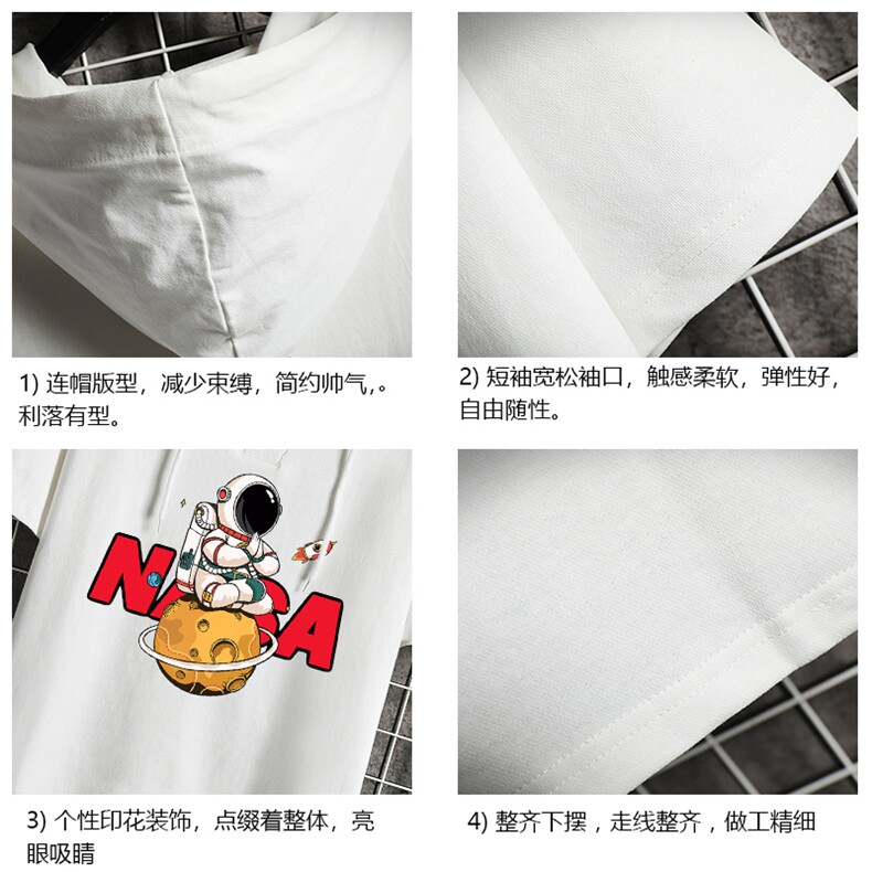 连帽短袖t恤男大码胖子带帽五分袖中袖网格挂拍LD54289-P45,男装T恤,电商A040A