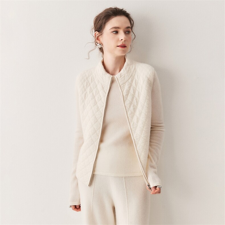 宽松加厚肌理山羊绒棉服针织马甲女2025秋冬羊毛背心马夹拉链开衫,针织衫/毛衣,绒创羊绒