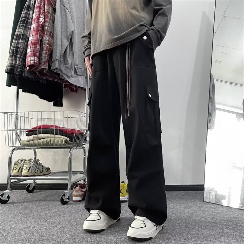 新款春秋美式复古大口袋工装裤男潮牌宽松直筒垂感裤子K528,男装休闲裤,星座1116A-1（原606A）