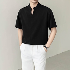 夏男立领纯色衬衫男休闲宽松休闲衬衣轻熟风A236-82599-P55，男装衬衫，电商A236