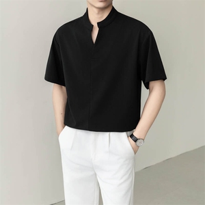 夏男立领纯色衬衫男休闲宽松休闲衬衣轻熟风A236-82599-P55图片