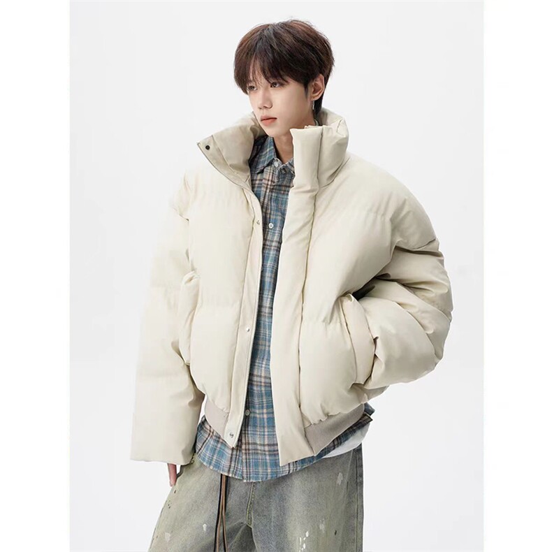 现货5W件冬季三防重磅硬挺boxy短款羽绒立领PU皮棉衣外套加厚棉服，男装棉衣，电商A486