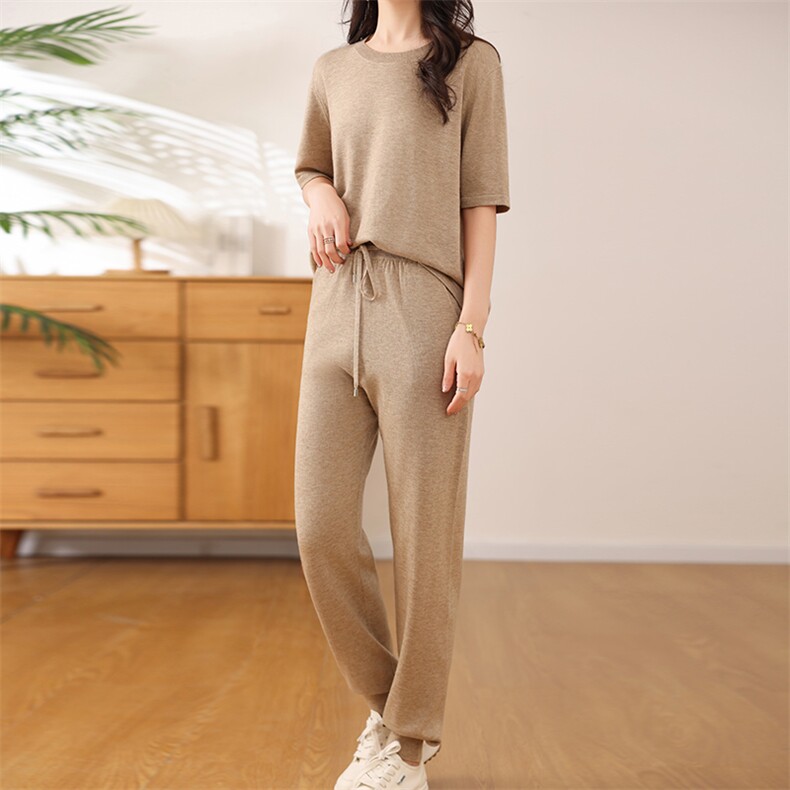 新款优雅时尚百搭女士精纺运动裤套装,女装套装/套裙,飞艺羊绒