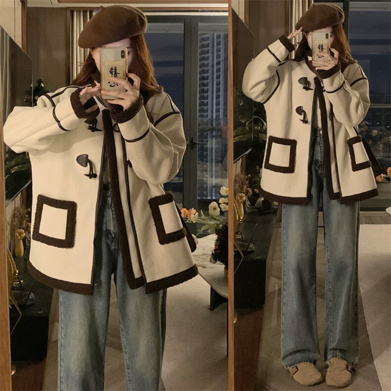 C929-P150 外套秋冬款2025新款女加绒加厚皮毛一体冬季羊羔绒棉服图片