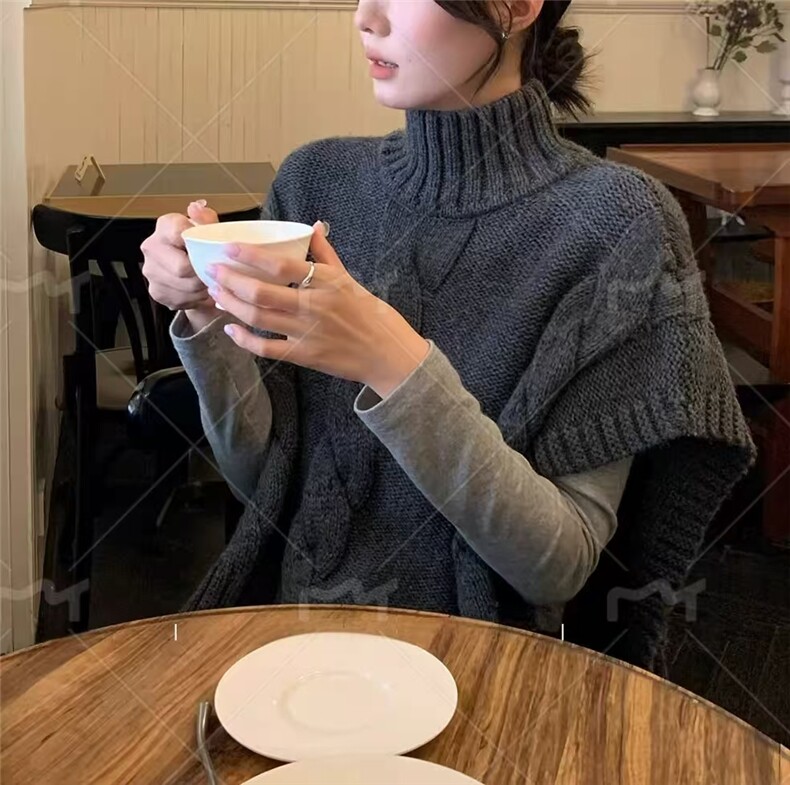 2025年秋季新款百搭7针麻花高领披肩，披肩，米咔羊绒