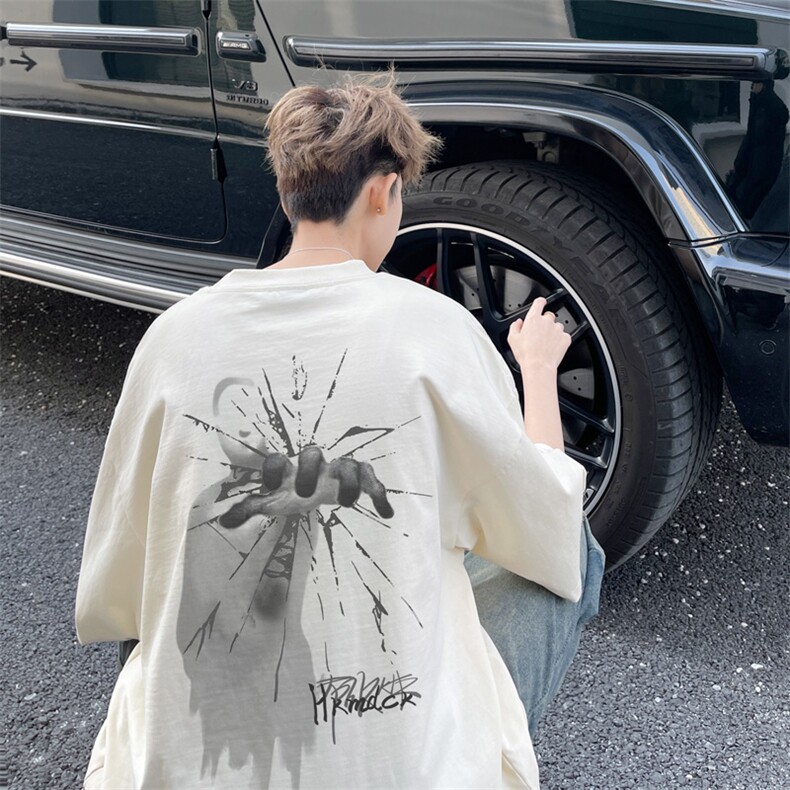 图案已注册夏季新款个性嘻哈短袖T恤男潮宽松半袖体恤衫D176/P25，男装T恤，电商B209