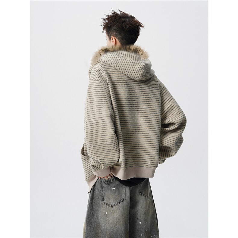 条纹毛领连帽78%晴纶19%锦纶3%氨纶S-XL开衫卫衣WY78133特P78控，男装卫衣，星座226-1