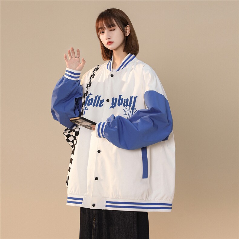 中性风22秋季潮牌十字架字母印花拼色棒球服夹克G120P65控88,男装夹克,A247A
