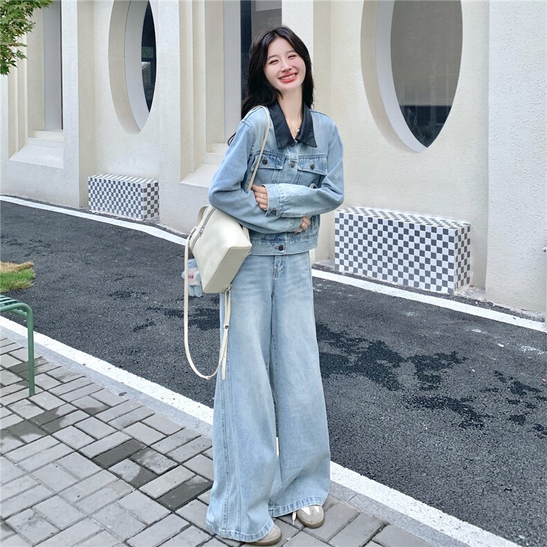 秋装新款！拼接牛仔外套阔腿裤两件套2C133-8980-P190-K258,女装套装/套裙,2C133
