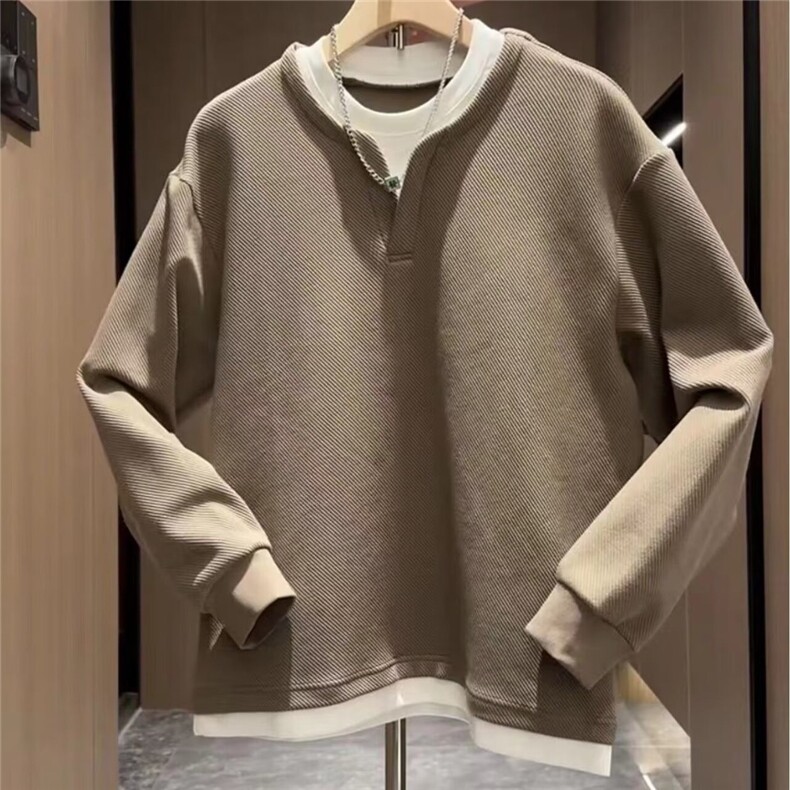 新款高克重假两件圆领卫衣男时尚百搭休闲宽松加绒上衣WY164P45,男装卫衣,星座1013-5