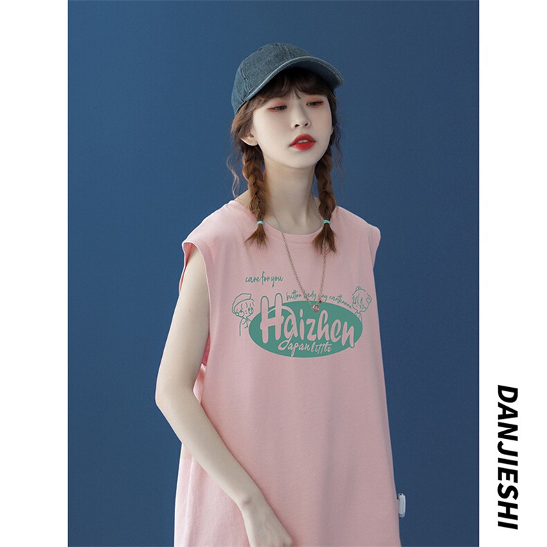 DFY518TP18夏季港风休闲男女背心中性风纯棉大码坎肩无袖T恤学生，男装T恤，电商A102-1