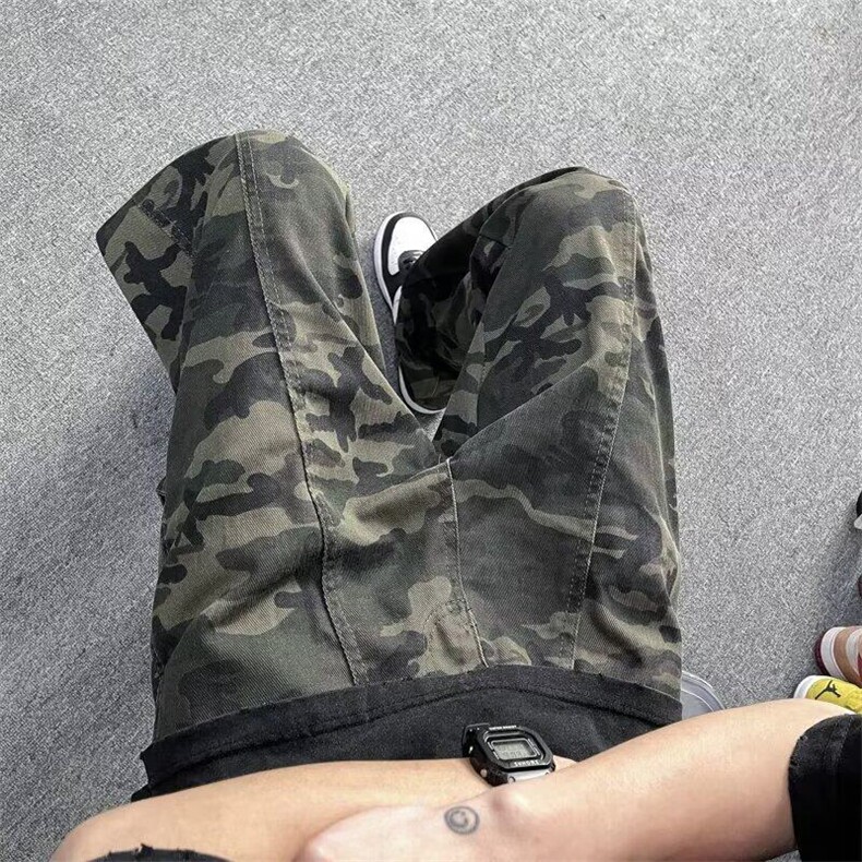 D181-P48美式高街2025新款潮牌迷彩休闲工装裤男宽松直筒牛仔裤潮图片