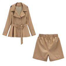 套裤女2021年冬季新款时尚减龄通勒百搭街头PU两件套，女装职业装，韩美纤衣