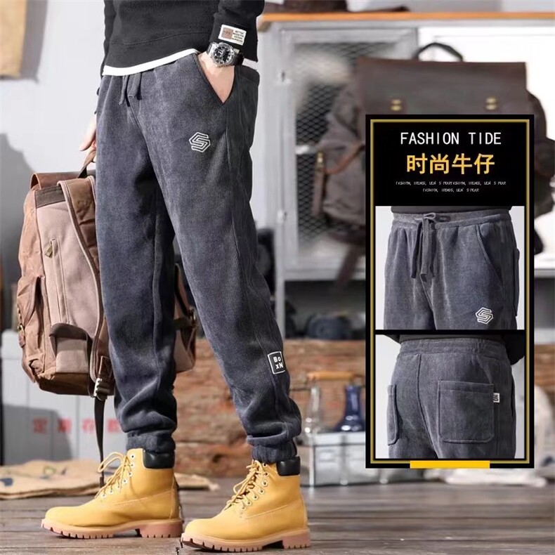 休闲裤男潮牌宽松束脚裤新款灯芯绒裤子男K0832-P35图片