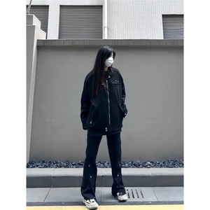 高街美式排扣牛仔裤拉链设计感直筒牛仔裤图片