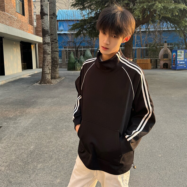 抖音得物高品质二开25秋冬美式高街重磅结构织带高领立领卫衣W66,男装卫衣,电商A486