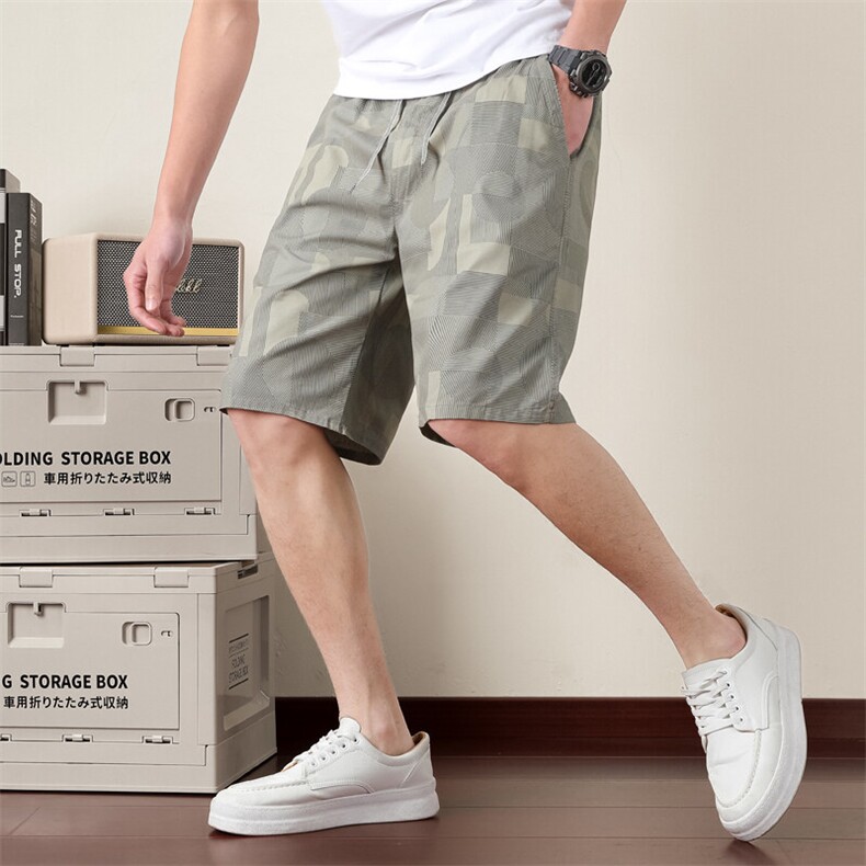 夏季男休闲短裤男薄款夏季外穿纯棉宽松五分印花潮流沙滩45分中裤图片