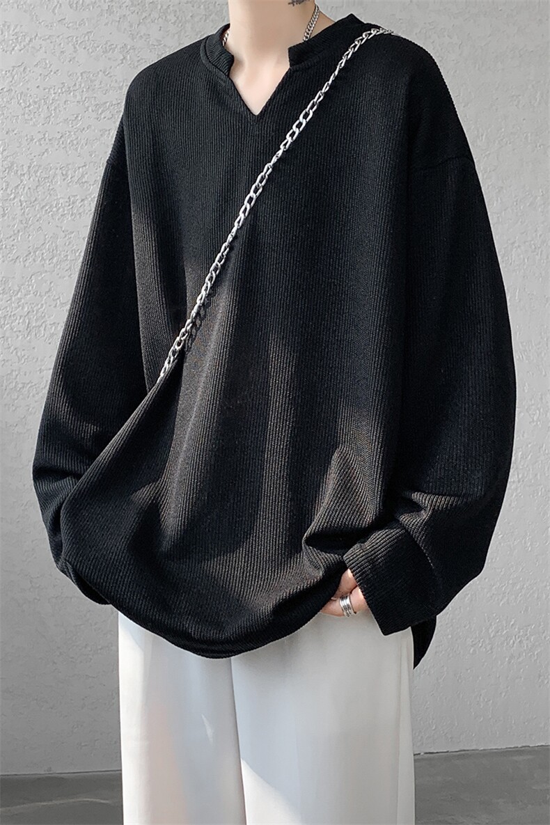 8XL-M长袖打底衫T恤V领针织体恤麦穗条卫衣加肥加大码TX3102特P35,男装T恤,电商B238