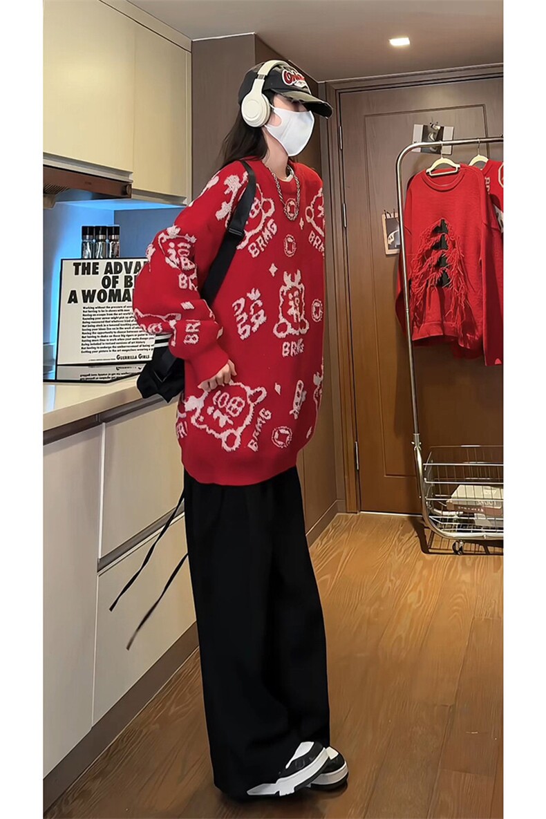 冬季新款休闲男女同款上衣红色喜庆福字针织衫毛衣HY694TP50,男装针织衫/毛衣,电商A102B