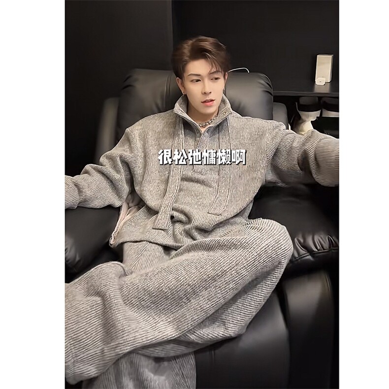 470克原版秋季慵懒针织卫衣弯刀裤套装男TZ351上衣76裤子80(网图，男装T恤，电商B267