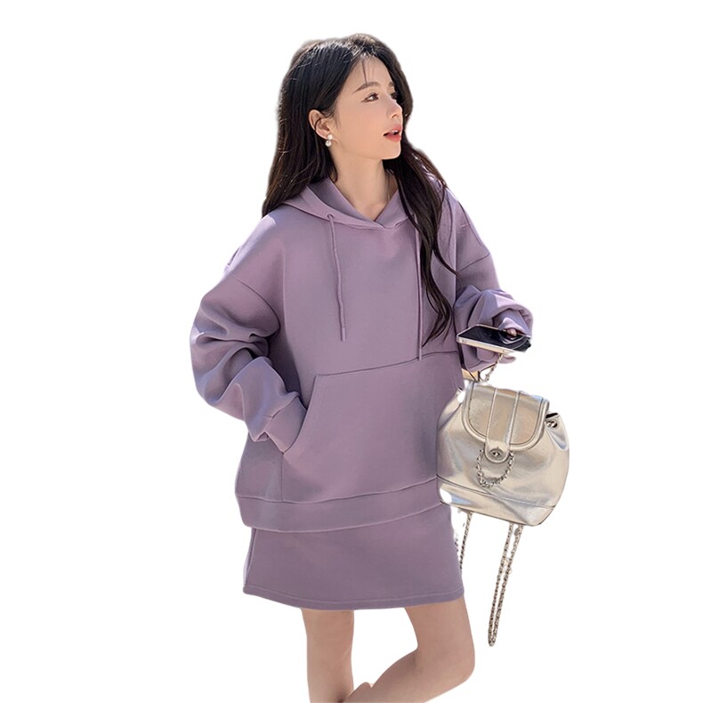 紫色休闲连帽卫衣套装裙女2025春新款小个子洋气减龄半身裙两件套,女装套装/套裙,2C206