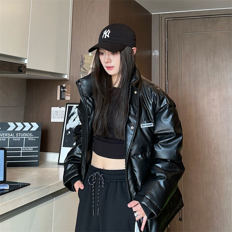 现货中性冬季宽松美式高街PU皮棉衣假两件外套XZ811A-MF120-P135,男装棉衣,星座811A