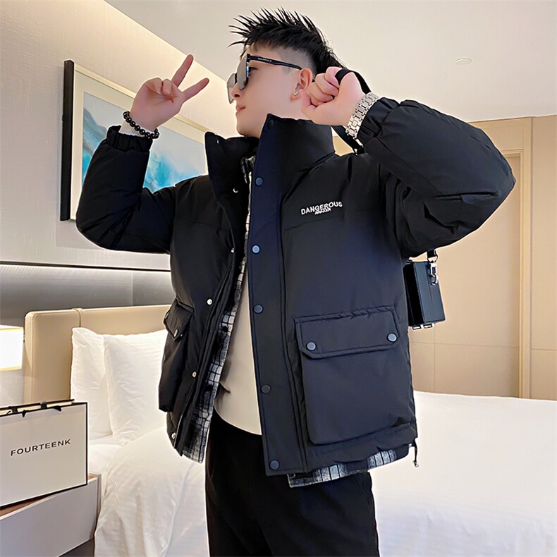 AY69/P138控178-冬季社会小伙假两件工装棉衣痞帅棉服外套男黑首2,男装棉衣,星座305B-1