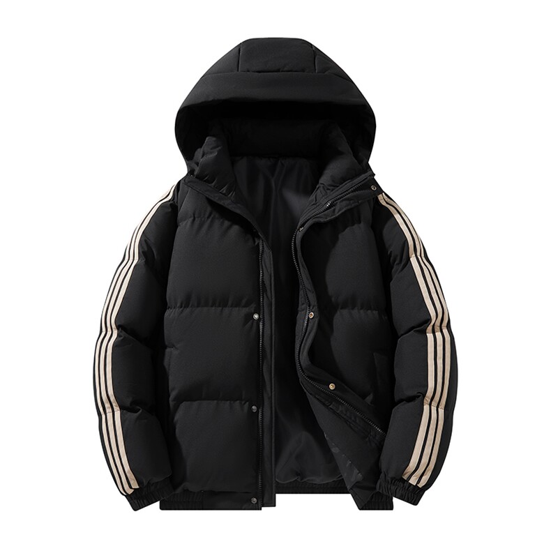冬季港风三条杠撞色连帽棉衣加绒加厚拼色加厚棉衣外套MY6088P90，男装棉衣，电商A128
