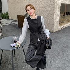 现货撒银新面料白衬衫马甲阔腿裤裤三件套2C239-H51-P195K278，女装套装/套裙，2C239