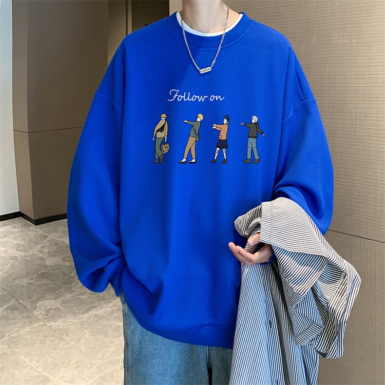 华夫格卫衣圆领卫衣男大码长袖t恤男外套HW76043-P30加绒款-P40,男装卫衣,电商A040
