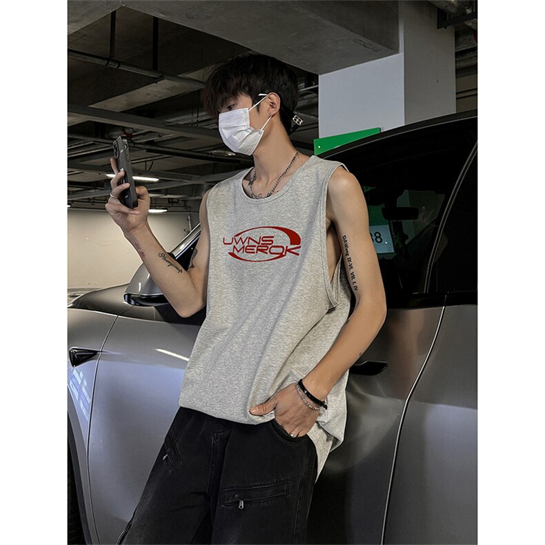 印花背心XT5551-TP16控价29无袖T恤高街青少年美式薄款纯棉T恤,男装T恤,电商A102-1