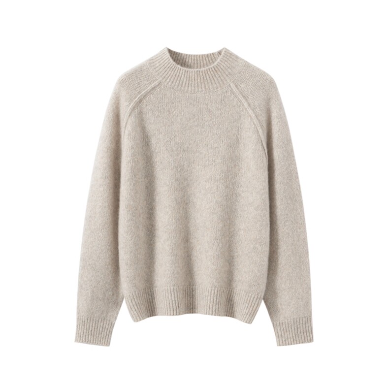 2025年秋季时尚百搭通勤简约休闲花纱插肩半高领长袖套衫，女装羊绒衫，臻维羊绒