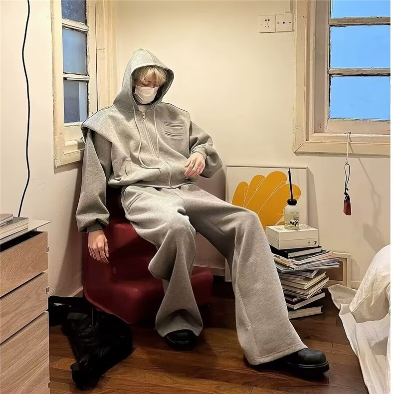 2025新款灰色休闲裤简约直筒卫裤宽松阔腿男裤百搭显瘦长裤子男潮,男装休闲裤,星座506A