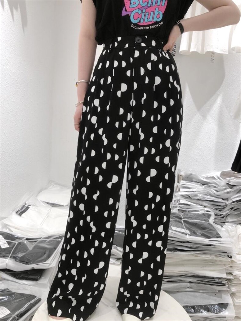 波点阔腿裤后松紧腰，女装，秀禾