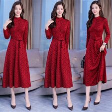 2021年秋季时尚潮流舒适简约个性拼色中长款长袖连衣裙，女装连衣裙，韩宇舍