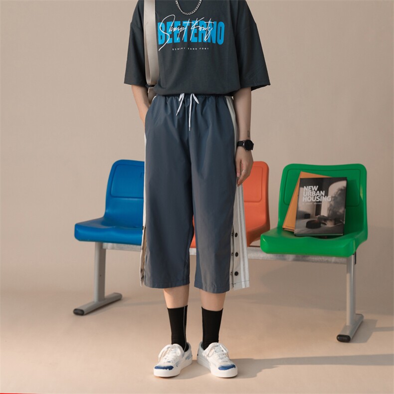K3038/P30夏款中性风短裤大码排扣开衩七分裤男女7分裤中裤男控48图片