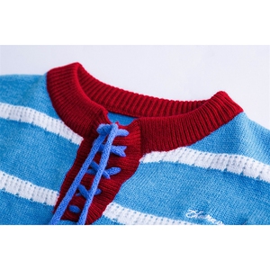 高品质纯北极绒条纹撞色毛衣ins潮流日系慵懒新款针织衫25077-p60图片
