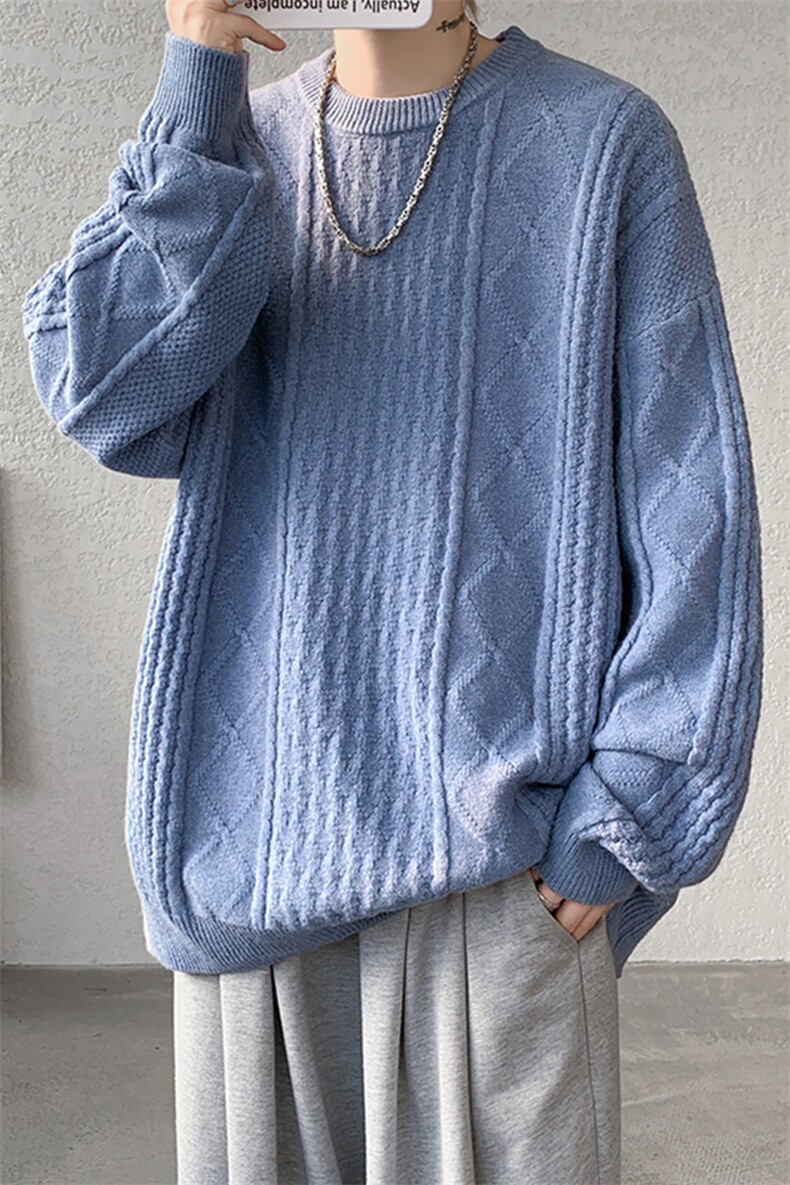 8XL-M圆领毛衣男秋冬季宽松慵懒套头麻花针织衫毛线衣MY19005P68,男装针织衫/毛衣,电商B312
