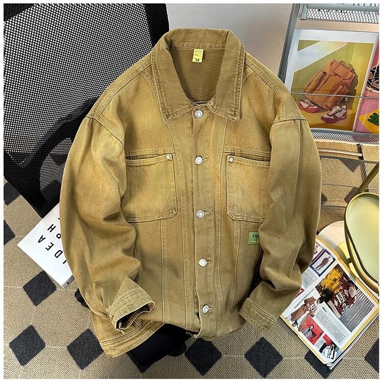 渐变做旧牛仔外套男女春季美式复古vibe工装夹克潮牌痞帅宽松上衣,男装工装外套,星座1210-1